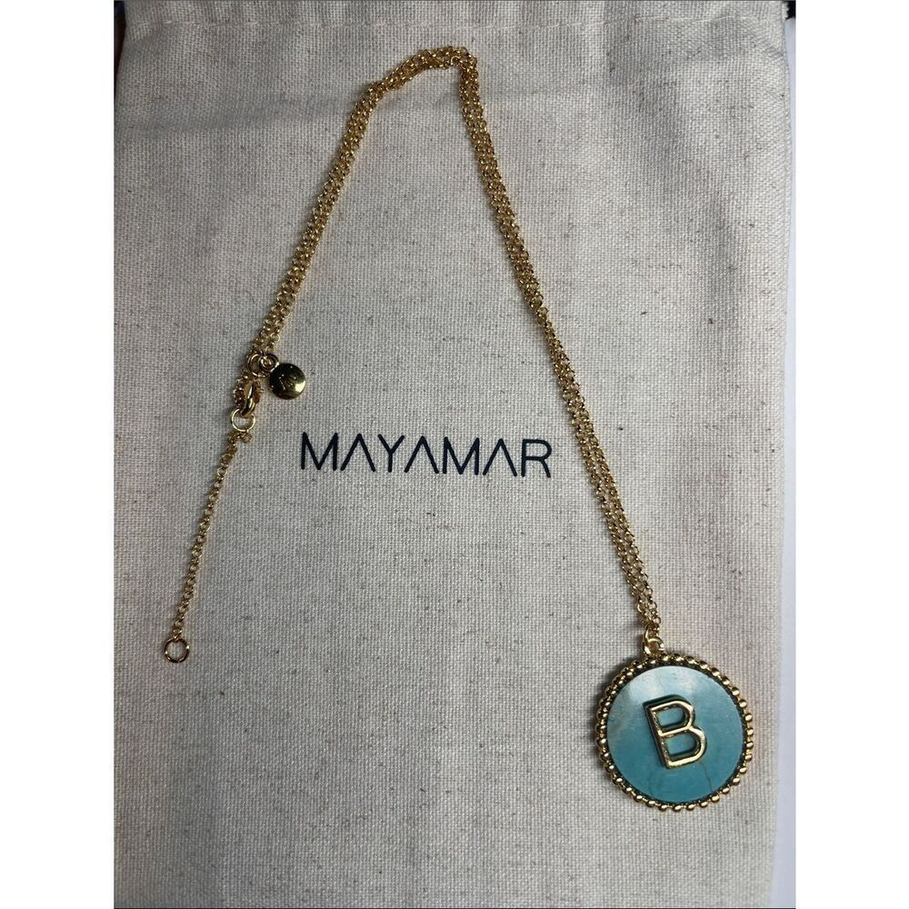 Mayamar Gold Turquoise 'B' Pendant Necklace